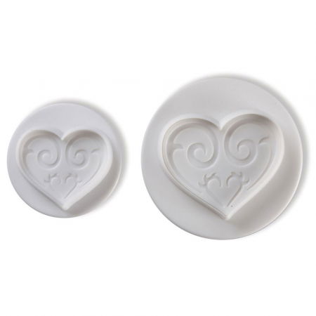 Decupatoare Inima, Stea, Fundite - Inima Decorata - Decupatoare Plastic cu Extractor Ø 4 - 6 cm, Set 2 Buc