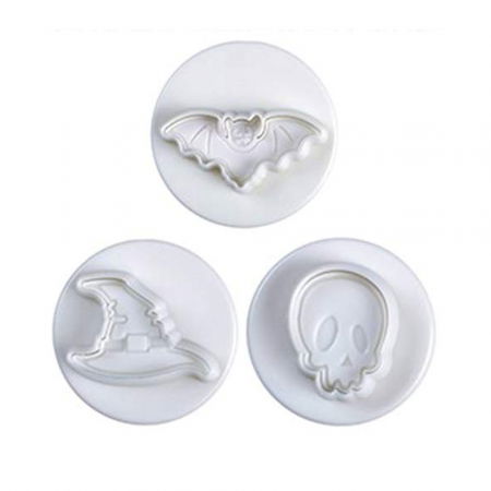 Cofetarie - Ustensile - Biscuiti sau Decoruri Halloween - Decupatoare Plastic cu Extractor Ø 3 - 5.5 cm, Set 3 Buc