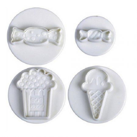 Cofetarie - Ustensile - Party - Decupatoare Plastic cu Extractor Ø 3.6 - 6 cm, Set 4 Buc