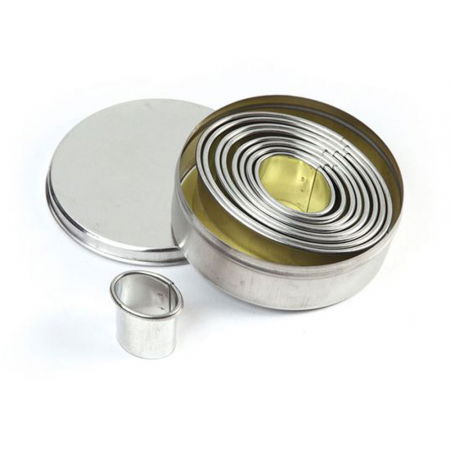 Cofetarie - Ustensile - Oval - Decupatoare Inox Ø 2.5 - 8.5 x H 3 cm, Cutie 9 Buc