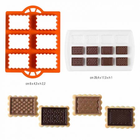 Cofetarie - Ustensile - Decupatoare Plastic Biscuiti 6 x 4.3 x H 2.2 cm, 6 Cavitati + Matrita Plastic Ciocolata
