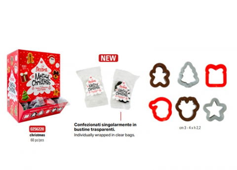 Cofetarie - Ustensile - Decupatoare Plastic Craciun 6 Modele 3 - 4 x H 2.2 cm, 60 buc