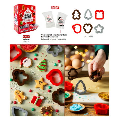 Cofetarie - Ustensile - Decupatoare Plastic Craciun 6 Modele 3 - 4 x H 2.2 cm, 60 buc
