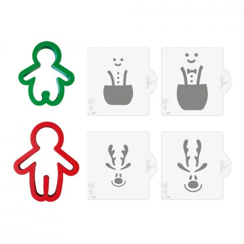 Decupatoare Sezon - Decupatoare Plastic Craciun - Gingerman 6 - 11 x 8 x H 2.2 cm, 2 Buc + 4 Sabloane