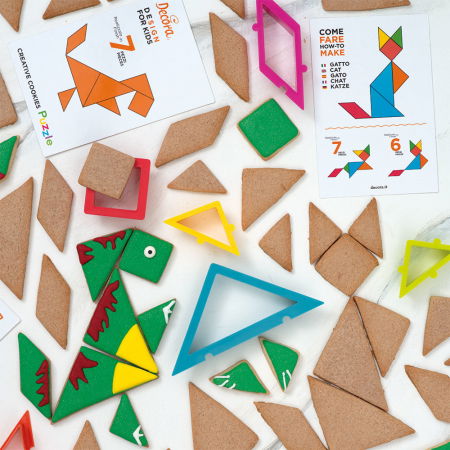 Decupatoare - Decupatoare Plastic Forme Geometrice - Puzzle Tangam, Set 6 buc + 20 modele posibile