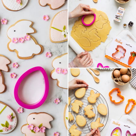 Biscuiti sau Decoruri Paste - Decupatoare Plastic Ou 8 x 5 x H 2 cm, Cap de Iepuras 8.5 x 6 x H 2 cm, set 2 Buc [2]