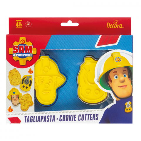 Decupatoare Figurine - Decupator + Marcator Plastic Pompierul Sam, 8 - 9 x 6 - 8 x H 2.2 cm, Set 4 buc