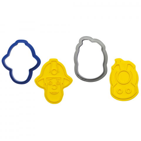 Decupatoare Figurine - Decupator + Marcator Plastic Pompierul Sam, 8 - 9 x 6 - 8 x H 2.2 cm, Set 4 buc