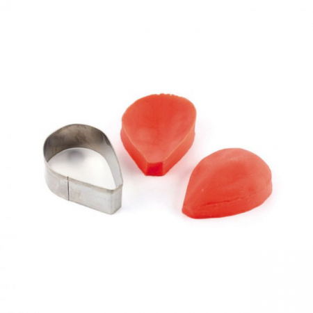 Ustensile Decor Pasta de Zahar - Bujor Petale - Decupator Inox si Mulaj Silicon 6.5 x 4.5 cm, Set 3 Buc