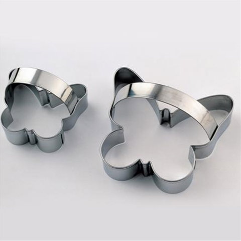 Cofetarie - Ustensile - Fluturi - Decupatoare Inox cu Maner, Ø 9 si 6 x H 2 cm, Set 2 Buc