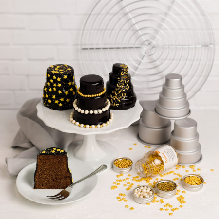 Cofetarie - Ustensile - Forma 3D Coacere Minitortulet 3 Etaje Ø 7 x H 8 cm, Aluminiu Anodizat