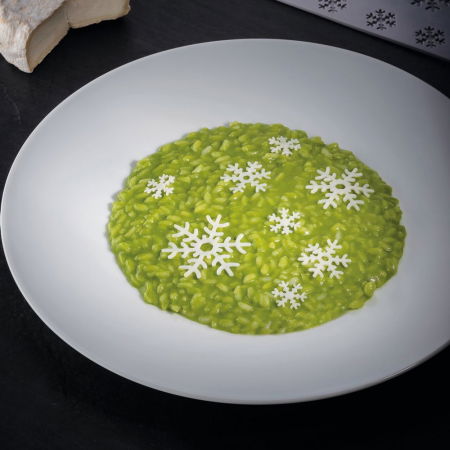 Forme Silicon pentru Decor si Plating - Forma Silicon Gourmand Fulgi de Zapada Ø 2.3, 3.5, 4.6, 5.7 x H 0.15 cm, 52 cavitati