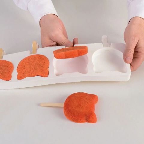 Forma Silicon Inghetata Cat, 2 forme silicon x 4 cav. Ø 8.85 x H 8.2 cm, 95 ml, 50 bastonase [7]