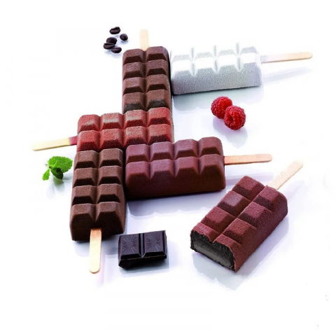 Cofetarie - Ustensile - Forma Silicon Inghetata Choco Stick, 2 forme silicon x 6 cav. 9.2 x 4.8 x H 2.4 cm, 90 ml, 50 bastonase