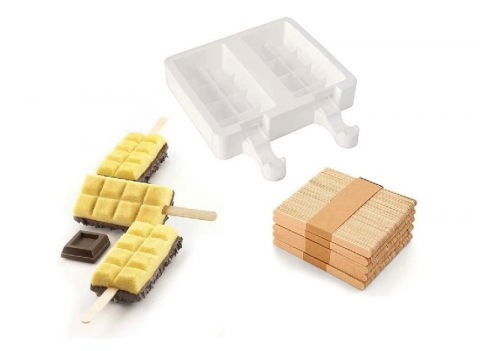 Matrite, Forme Inghetata, Gelaterie - Forma Silicon Inghetata Choco Stick GEL02, 2 forme x 2 cav. 9.2 x 4.8 x H 2.4 cm, 90 ml, 50 bastonase
