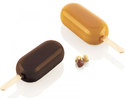 Matrite, Forme Inghetata, Gelaterie - Forma Silicon Inghetata Clasica 3D, 2 forme x 2 cav Ø 4.3 x H 9.3 cm, 76 ml, 50 bastonase