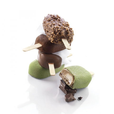 Matrite, Forme Inghetata, Gelaterie - Forma Silicon Inghetata Clasica GEL01, 2 forme x 2 cav. 9.3 x 4.8 x H 2.5 cm, 90 ml, 50 bastonase