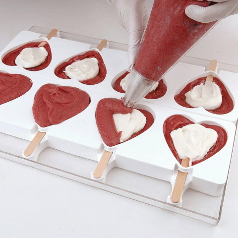 Forma Silicon Inghetata Heart IC GEL03, 2 forme x 2 cav. 9.1 x 8.5 x H 2.3 cm, 96 ml, 50 bastonase [2]