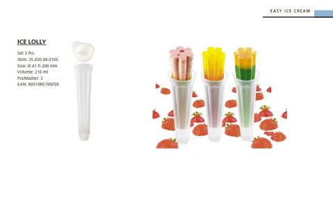 Matrite, Forme Inghetata, Gelaterie - Forma Silicon Inghetata Lolly, 3 forme silicon x Ø 4.1 x H 20 cm, 72 ml