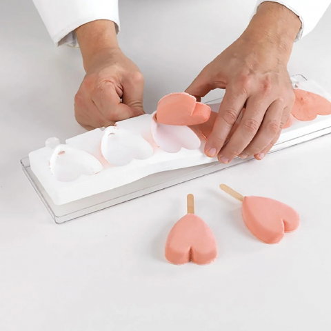 Forma Silicon Inghetata Mini Heart GEL03M, 3 cavitati x 6.7 x 5.5 x H 1.8 cm, 45 ml, 50 bastonase [4]