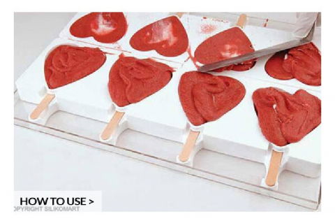 Forma Silicon Inghetata Mini Heart-IC, 2 forme x 6 cav. 5.5 x 6.8 x H 1.8 cm, 45 ml, 50 bastonase [3]