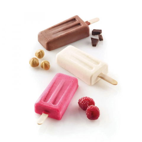 Matrite, Forme Inghetata, Gelaterie - Forma Silicon Inghetata Mini Vintage GEL10M, 4 cavitati x 3.7 x 7 x H 1.8 cm, 37 ml, 50 bastonase