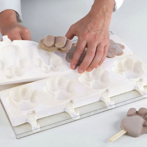 Forma Silicon Inghetata Paw, 2 forme silicon x 4 cav. 8.9 x 8.4 x H 2.4 cm, 98 ml, 50 bastonase [6]