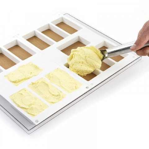 Formă Silicon pentru Înghețată și Desert pe Băț Sandwich Biscuit Slim, 2 forme silicon x 6 cav. 12 x 4.5 x H 2 cm, 110 ml (BISC03) [3]