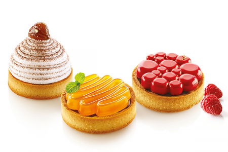 Forme de Silicon Cofetarie - Set Tarte Ø8 cm Honore, 8 Rame Microforate + Forma Silicon 8 cavitati