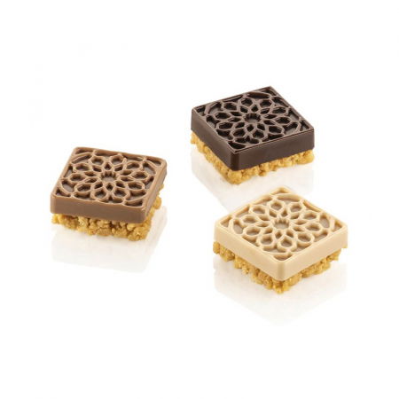 Forme 17.5x30cm Monoportii, Mignon - Forma Silicon Patrat Decor Maur 4 x 4 x H 1.6 cm, 15 cavitati, 23 ml (SF379)