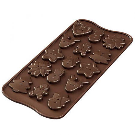 Forme de Silicon Cofetarie - Forma Silicon Praline Silikomart Craciun 3.5 x 3.5 x H 0.6 cm, 4 ml, 15 cavitati (SCG41)