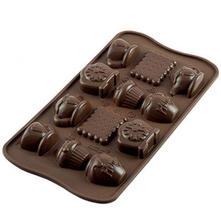 Forme Multicavitati Mici - Forma Silicon Praline Silikomart Ora de Ceai 4.36 x 2.9 x H 1.5 cm, 10 ml, 12 cavitati (SCG17)