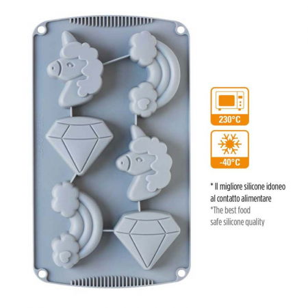 Forme de Silicon Cofetarie - Forma Silicon Unicorn, Curcubeu, Diamant, 6 cavitati
