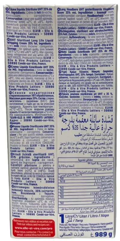 Frisca, Lapte condensat - Frisca Naturala UHT Excellence 35.1% Elle & Vire 1L