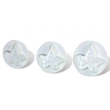 Ustensile Decor Pasta de Zahar - Frunze Iedera - Decupatoare Plastic cu Extractor Ø 4.5, 5 si 5.5 cm, Set 3 Buc
