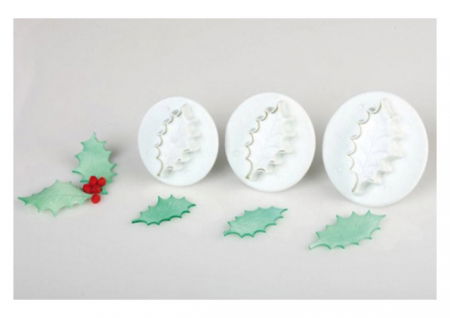 Frunze Ilex 1 Petala - Decupatoare Plastic cu Extractor Ø 2, 3 si 3.5 cm, Set 3 Buc [3]