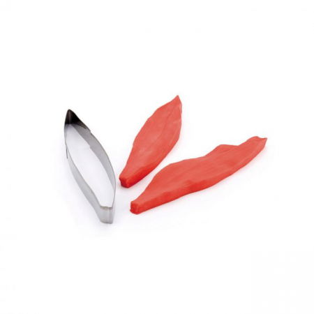 Ustensile Decor Pasta de Zahar - Lalea Frunze - Decupator Inox si Mulaj Silicon 8.3 x 2 cm, Set 3 Buc