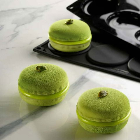 Forme de Silicon Cofetarie - Kit Forma de Silicon Macarons Monoportii 2 x 8 cavitati, Ø 7 x H 3.5 cm, 110 ml