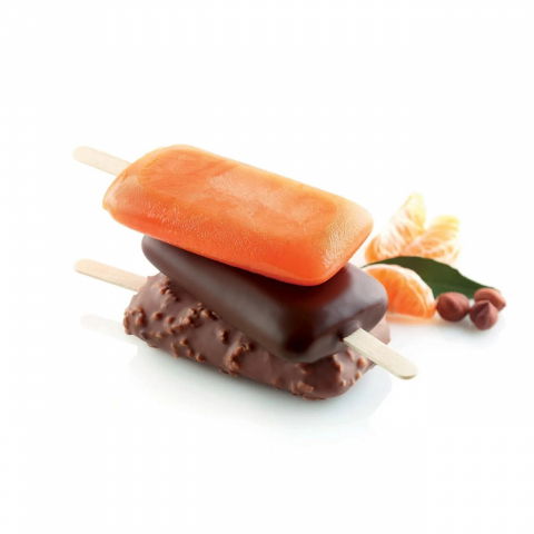 Cofetarie - Ustensile - Kit Forma Silicon Inghetata Ice Pop, 2 forme silicon x 6 cav. 3.7 - 5.5 x 9 - 10.5 x H 2.2 x 1.35 cm, 100 bastonase