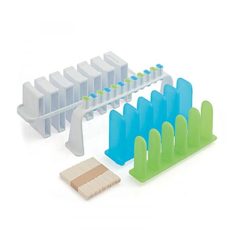 Cofetarie - Ustensile - Kit Forma Silicon Inghetata Ice Pop, 2 forme silicon x 6 cav. 3.7 - 5.5 x 9 - 10.5 x H 2.2 x 1.35 cm, 100 bastonase