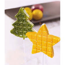 Cofetarie - Ustensile - LolliPops Model Brad si Stea, Matrita Plastic 4 Cavitati Ø 7.6 / 7.7 x H 0.9 cm, Set 2 Buc