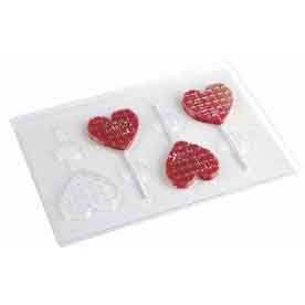 CakePops, LolliPops, PushUpPops - LolliPops Model Inima, Matrita Plastic 4 Cavitati Ø 6.8 x H 0.9 cm, Set 2 Buc