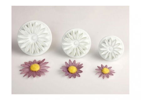 Ustensile Decor Pasta de Zahar - Gherbera / Margareta - Decupatoare Plastic cu Extractor Ø 4.5 - 7 cm, Set 3 Buc