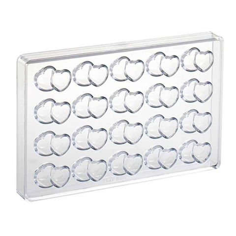 Ciocolaterie - Matrite, Ustensile - Matrita Policarbonat 20 Praline Double Hearts, 4.3 x 2.6 x H 1.6 cm, 11 gr
