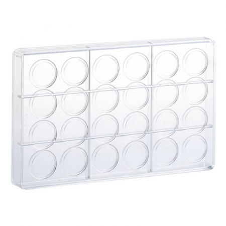 Ciocolaterie - Matrite, Ustensile - Matrita Policarbonat 24 Praline Ciocolata Model Deco Cerc Ø 3 x H 0.3 cm, 27.5x17.5 cm, 2.5 g