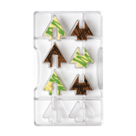 Ciocolaterie - Matrite, Ustensile - Matrita Policarbonat Ciocolata, Brad Craciun Lant Ø 4.2 cm, 8 Cavitati, 20x12xH2.2cm 