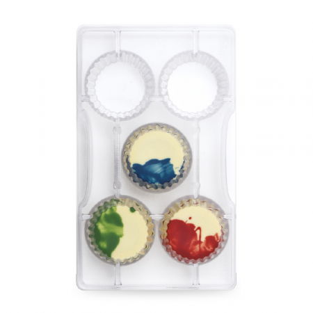 Matrite Praline Ciocolata - Matrita Policarbonat Ciocolata, Cupcake Ø 4 cm, 5 Cavitati, 20x12xH2.2 cm