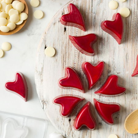 Ciocolaterie - Matrite, Ustensile - Matrita Policarbonat Ciocolata Floare Inima 3 x 4 x H 2 cm, 12 Cavitati, 20x12xH2cm