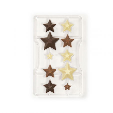 Ciocolaterie - Matrite, Ustensile - Matrita Policarbonat Ciocolata, Stelute Ø2 - 3.5 - 5 cm, 10 Cavitati, 20x12xH2.2 cm