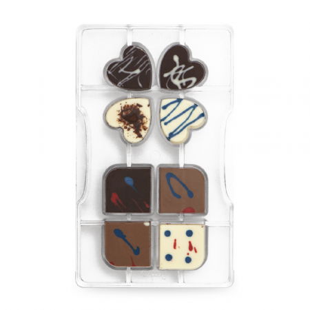 Matrite Praline Ciocolata - Matrita Policarbonat Ciocolata, Trifoi 4 Foi 8 Cavitati, 20 x 12 x H 2 cm 